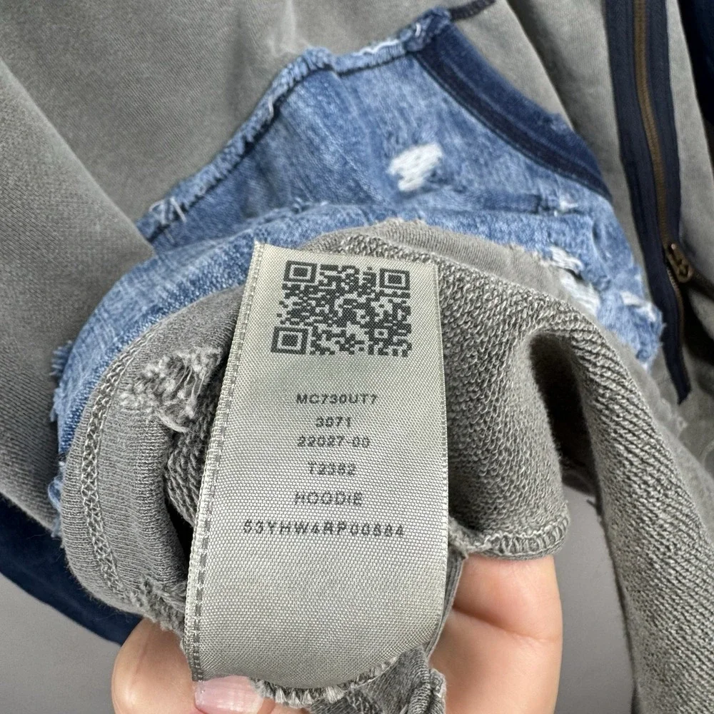 True Religion Mens Denim & Gray Pullover Kangaroo Pocket Hoodie Sz M Sweatshirt